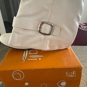 Kali Ivory Boots with Metallic Buckle